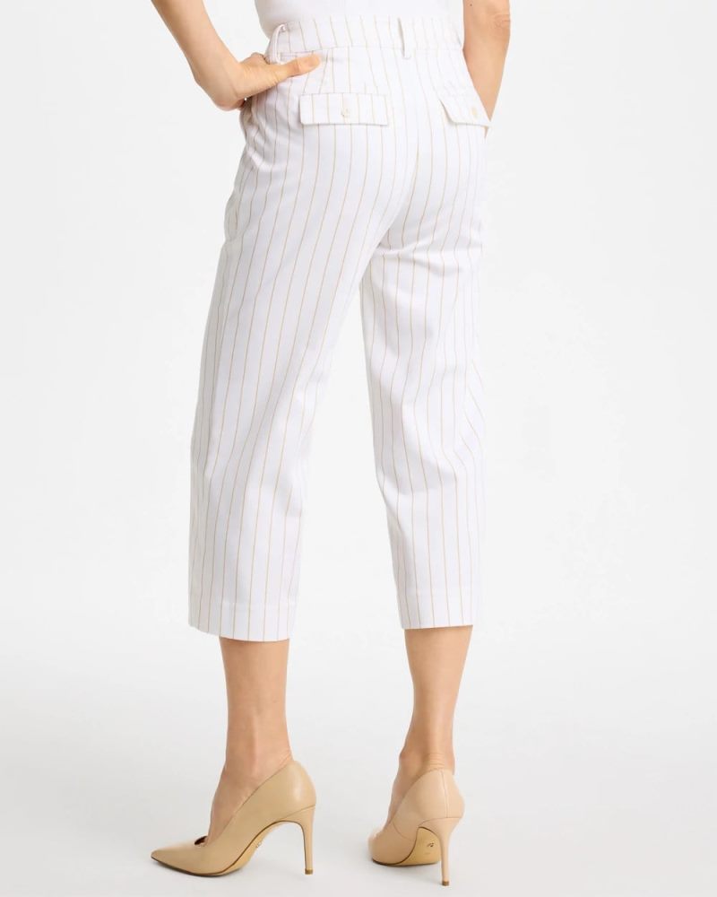 Chicos Sandstone Striped Emme Sateen Straight Capri Pants - ALABASTER