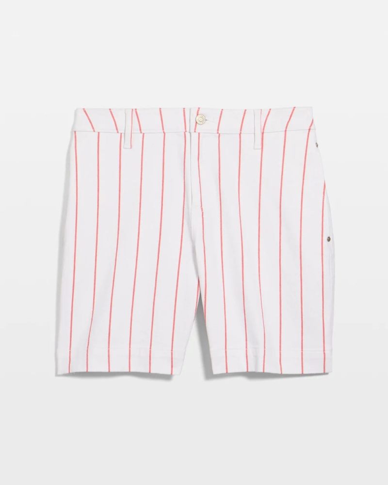 Chicos Striped Rivet Denim Trouser Shorts - CALYPSO CORAL