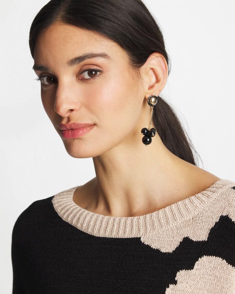 Chicos Linear Black Bead Cluster Earrings - BLACK