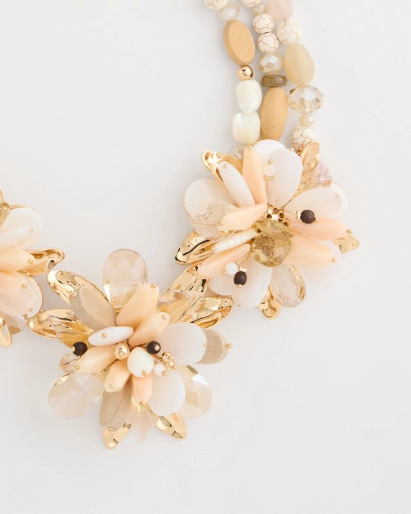 Chicos Chico's Originals Neutral Floral Bib Necklace - NEUTRAL