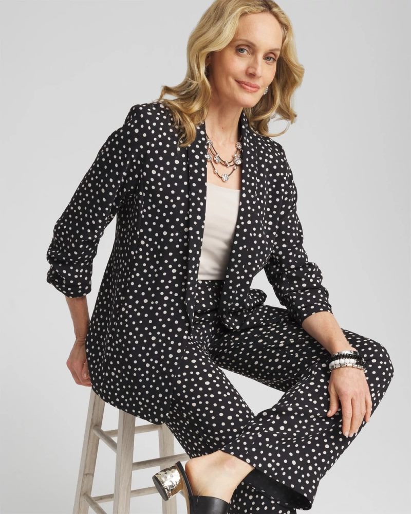 Chicos Ruched Sleeve Blazer - BLACK/SMOKEY TAUPE
