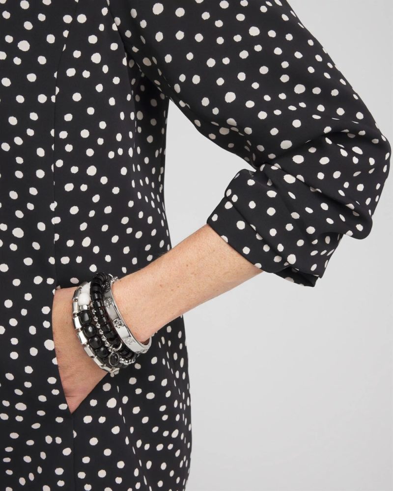 Chicos Ruched Sleeve Blazer - BLACK/SMOKEY TAUPE