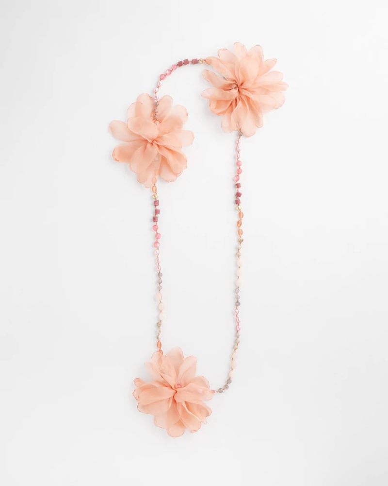 Chicos Pink Floral Aventurine Long Single Necklace - PINK