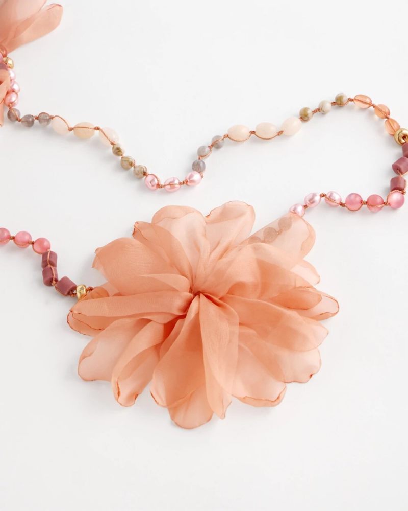 Chicos Pink Floral Aventurine Long Single Necklace - PINK