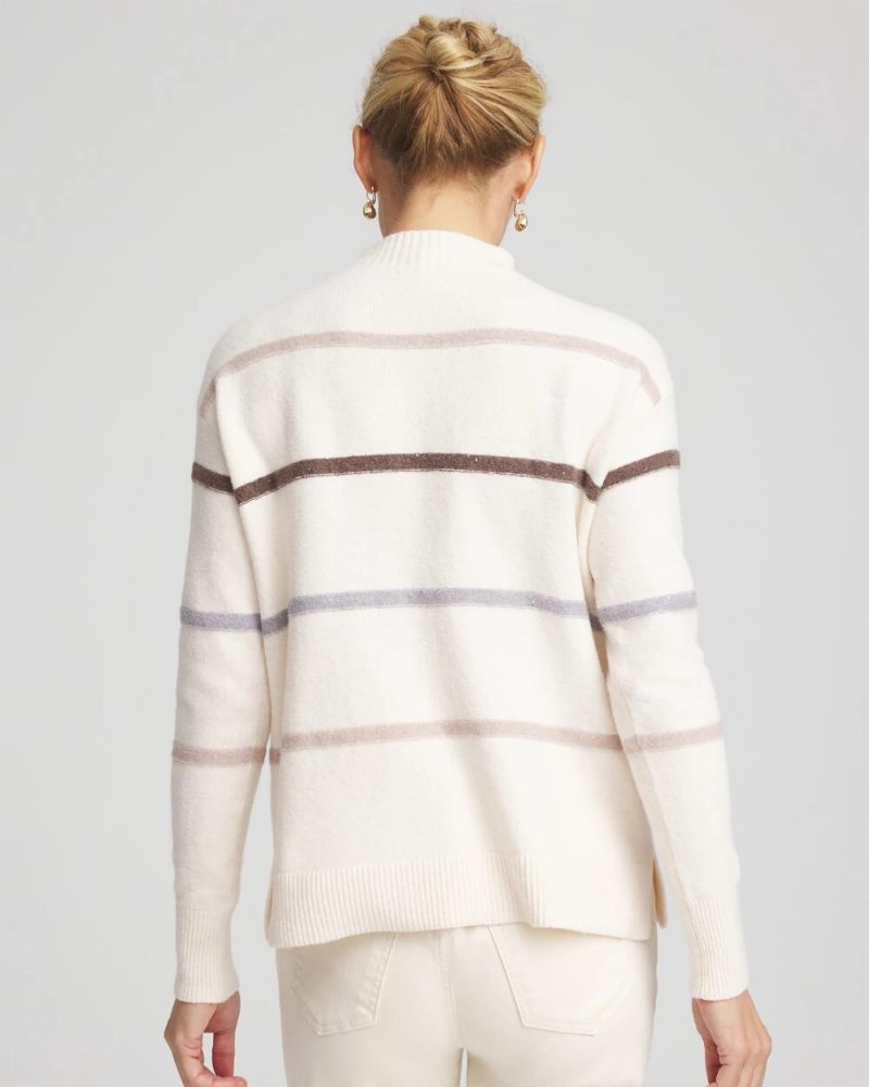 Chicos Sequined Stripe Pullover Sweater - ENGLISH CREAM