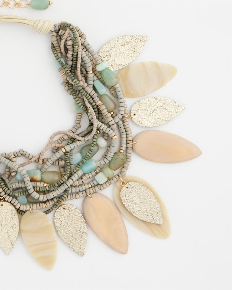 Chicos Multistrand Wood Petal Necklace - AQUA