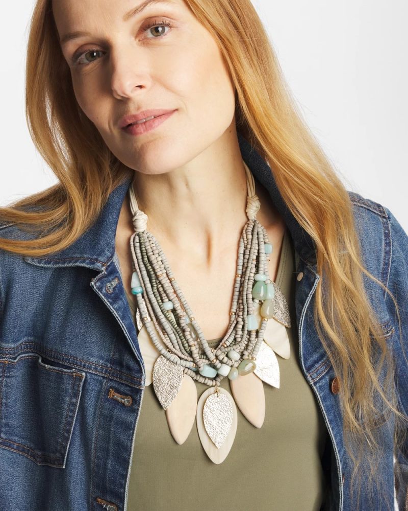 Chicos Multistrand Wood Petal Necklace - AQUA