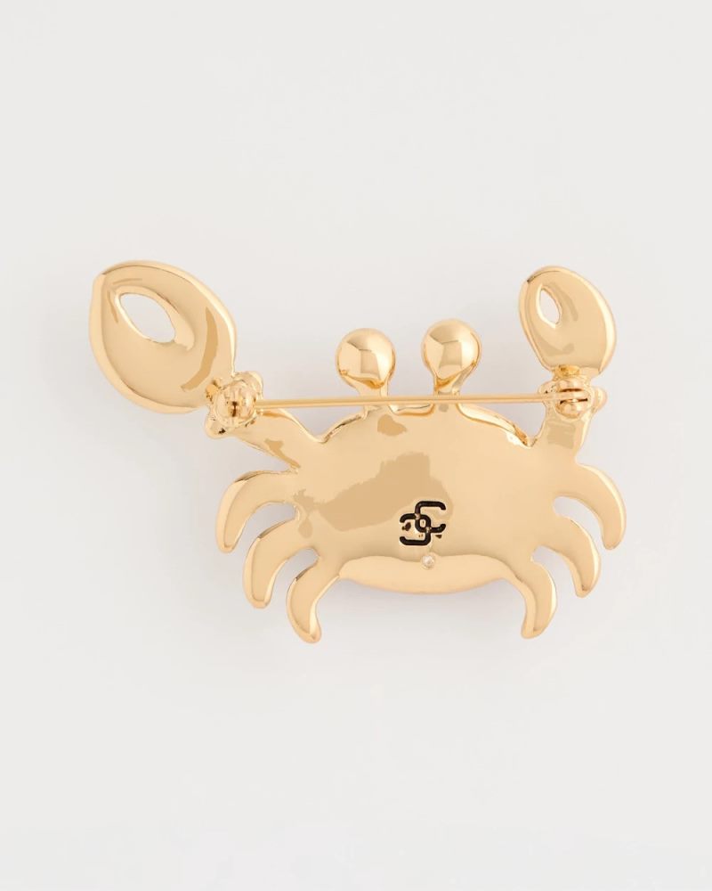 Chicos Americana Faux Diamond Crab Brooch - RED