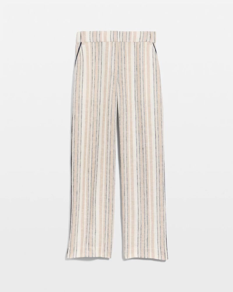 Chicos Striped Piped Linen Fly Front Pants - NEUTRAL