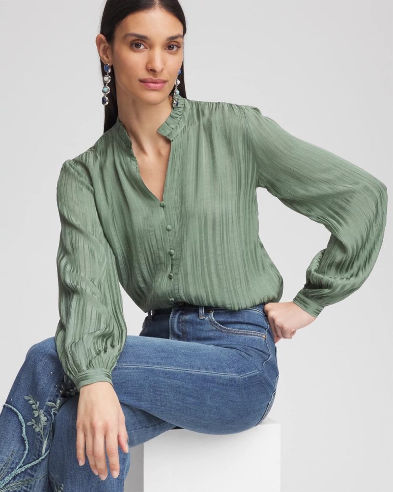Chicos Georgette Ruffled-Hem Blouse - MINERAL GREEN