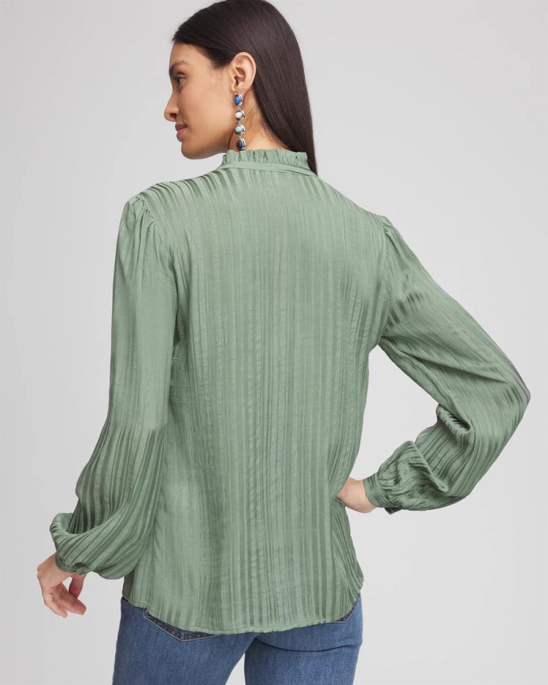 Chicos Georgette Ruffled-Hem Blouse - MINERAL GREEN