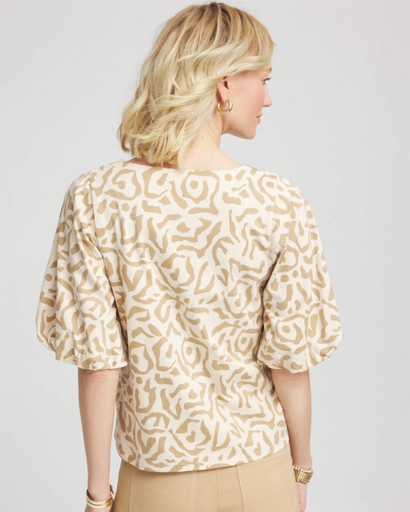 Chicos Animal Print Bubble Sleeve Top - GLISTENING SAND