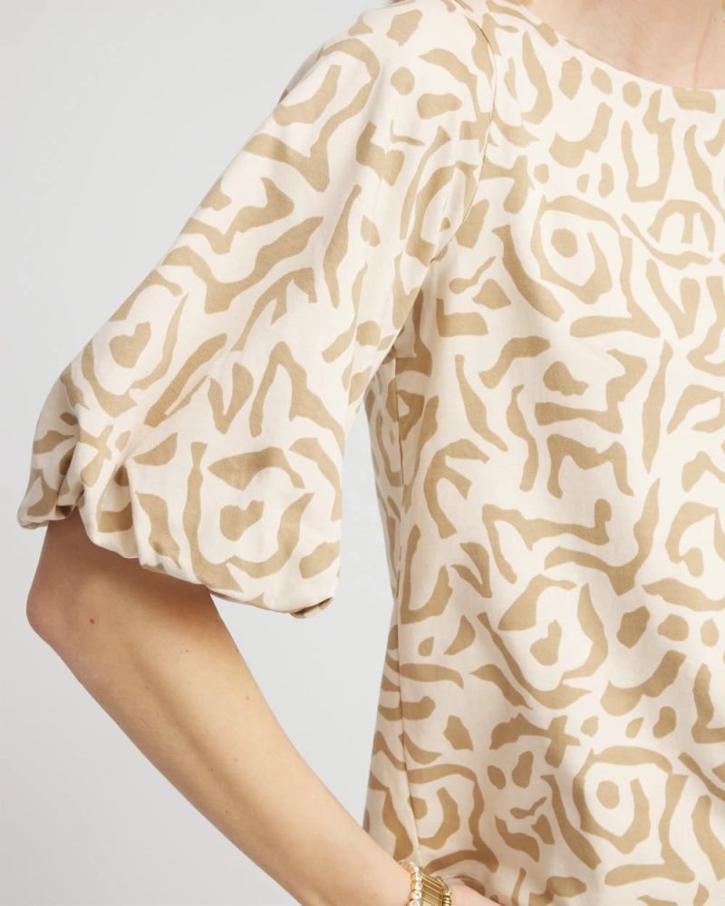 Chicos Animal Print Bubble Sleeve Top - GLISTENING SAND