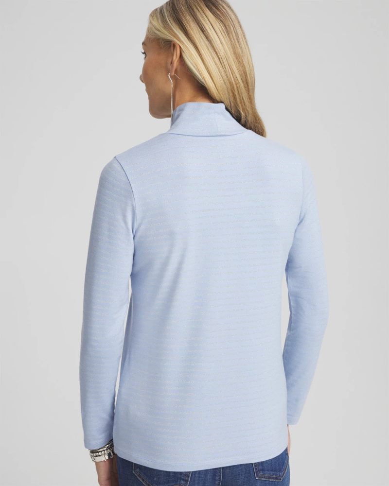 Chicos Metallic Stripe Mock Neck Tee - BLUE MUSE