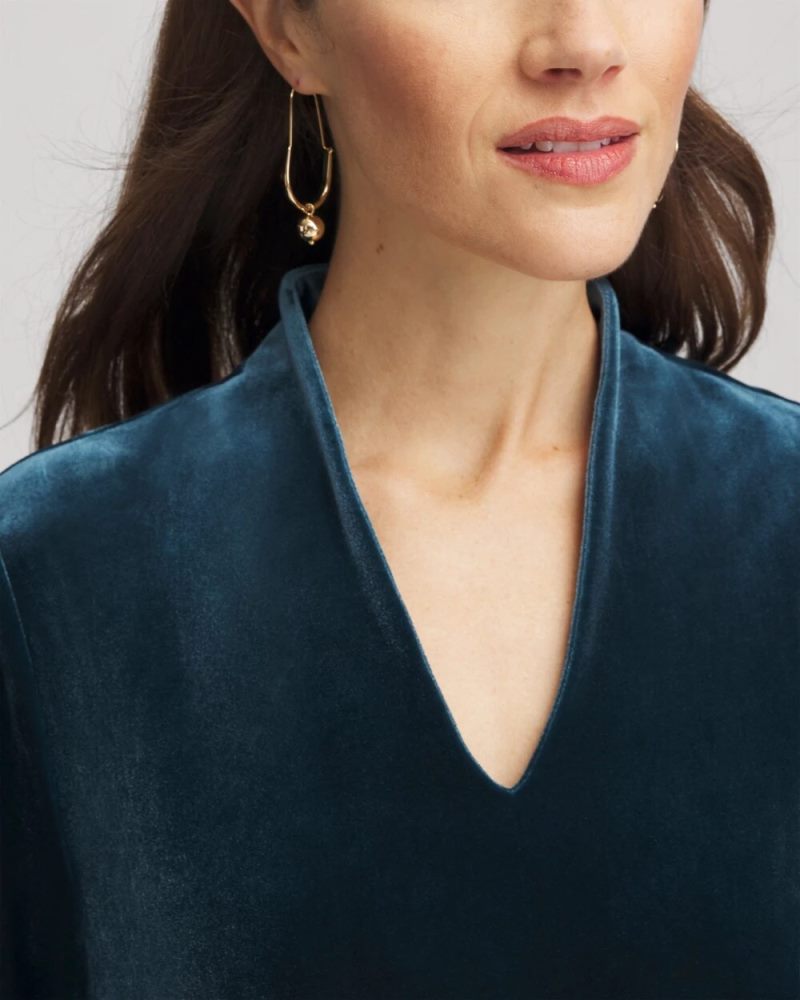 Chicos Travelers™ Velvet V-Neck Kimono Sleeve Top - TEAL SHADOW