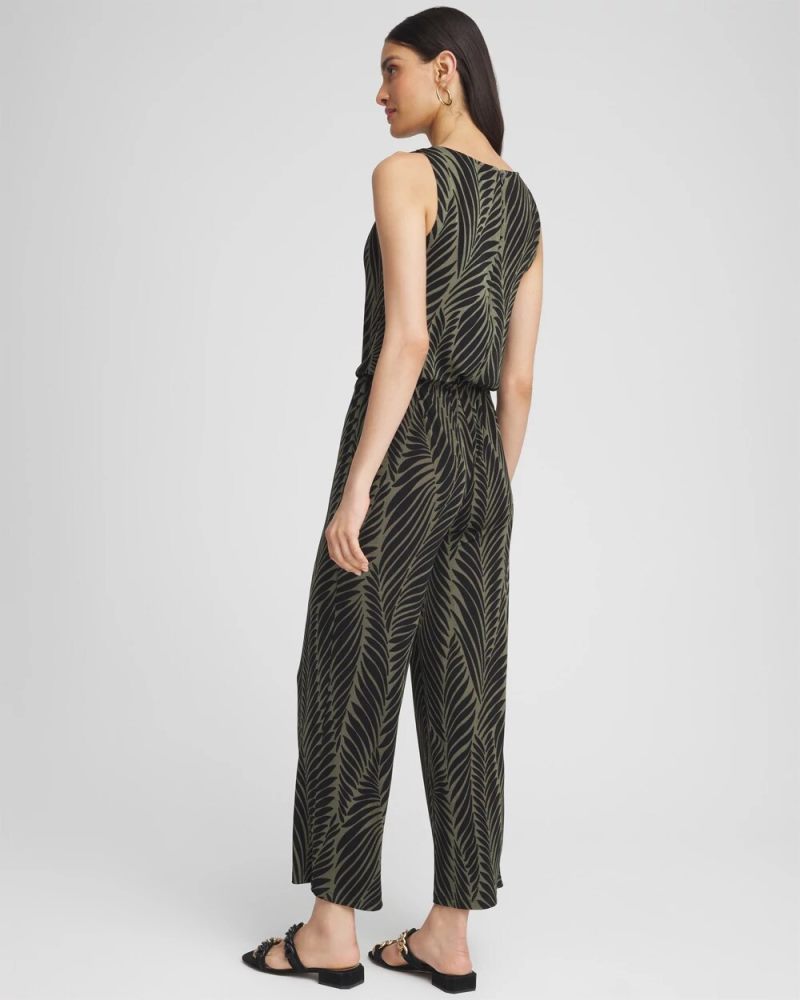 Chicos Travelers Tie Waist Jumpsuit - OLIVE