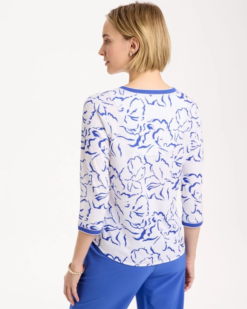 Chicos Zenergy® Slub Knit Mesh Trim Tee - AMPARO BLUE