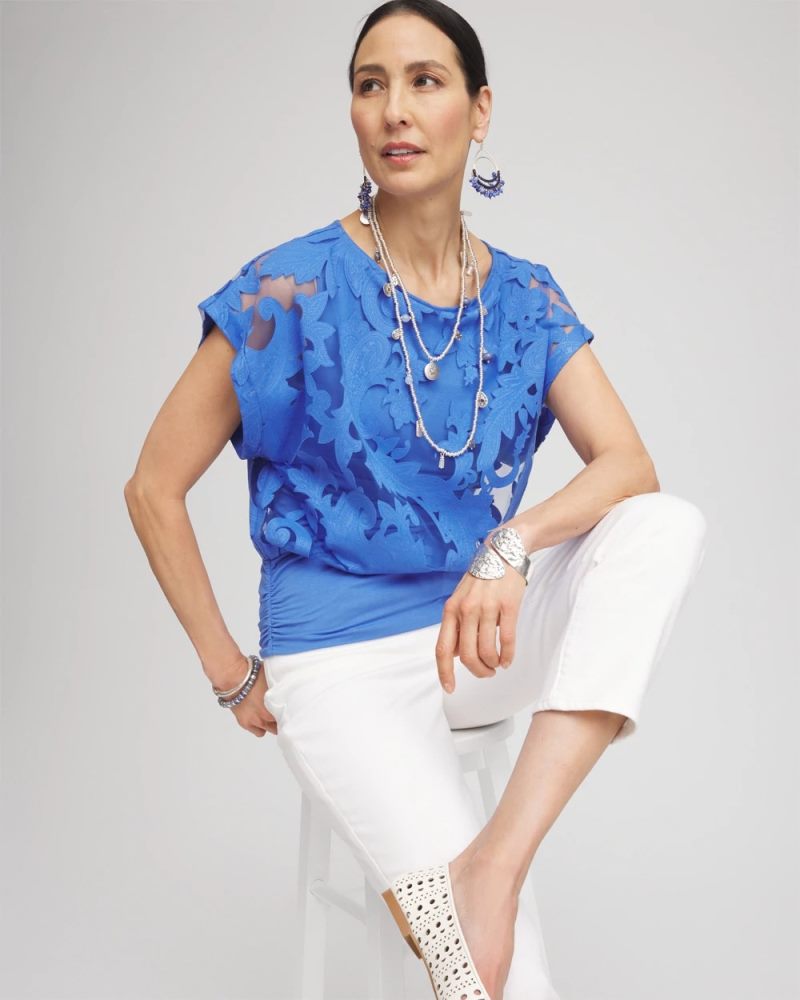 Chicos Burnout Banded-Hem Top - BLUE PEARL