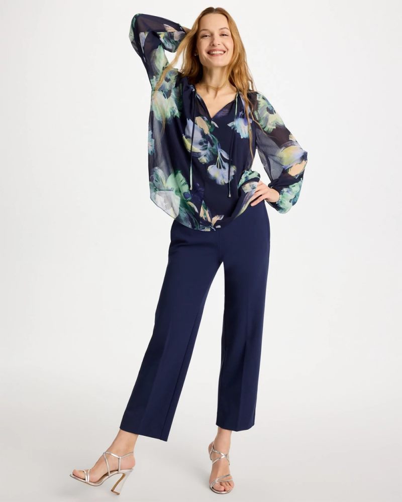 Chicos Crinkle Chiffon Tie-Front Blouse - PASSPORT BLUE