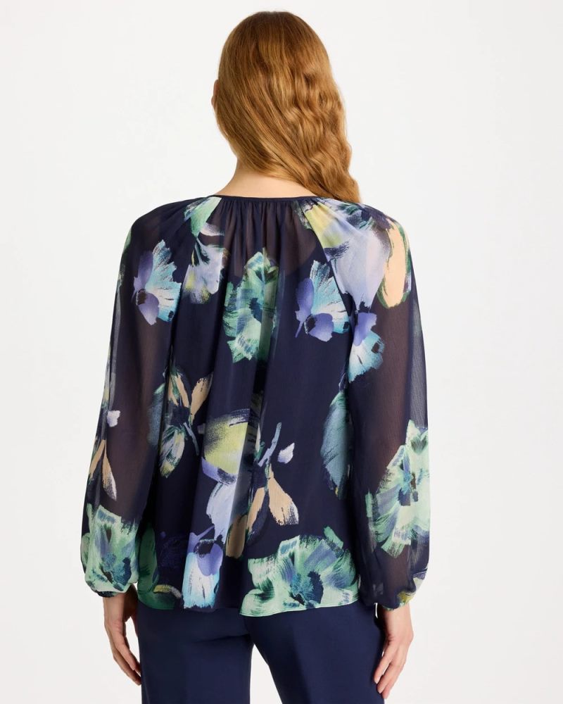 Chicos Crinkle Chiffon Tie-Front Blouse - PASSPORT BLUE