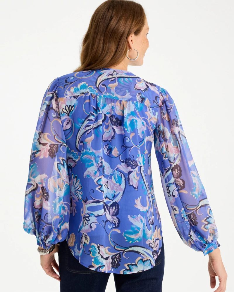 Chicos Georgette Paisley Blouse - AMPARO BLUE