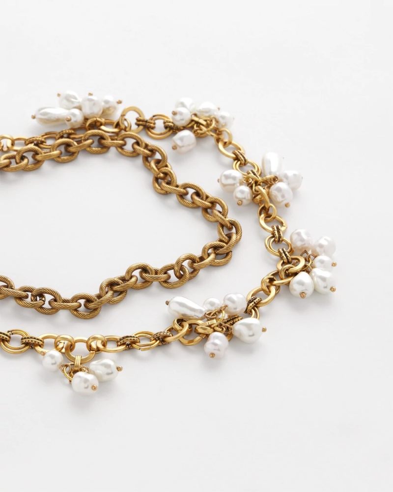 Chicos Modern Pearl Clusters Choker Necklace - WHITE/GOLD