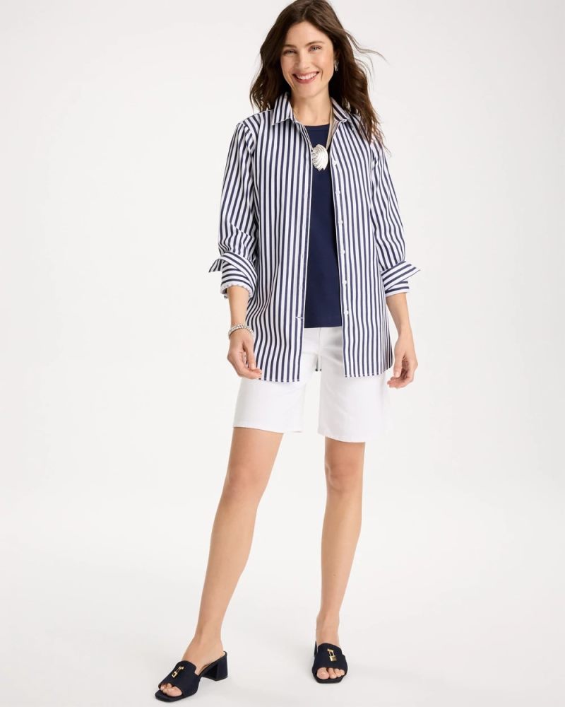 Chicos No Iron Stretch Striped Shirt - PASSPORT BLUE