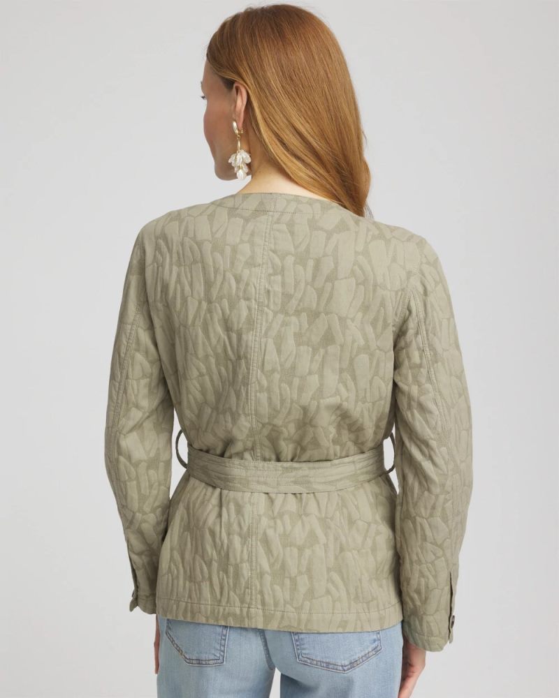 Chicos Jacquard Gauze Belted Field Jacket - WASHED SAGE