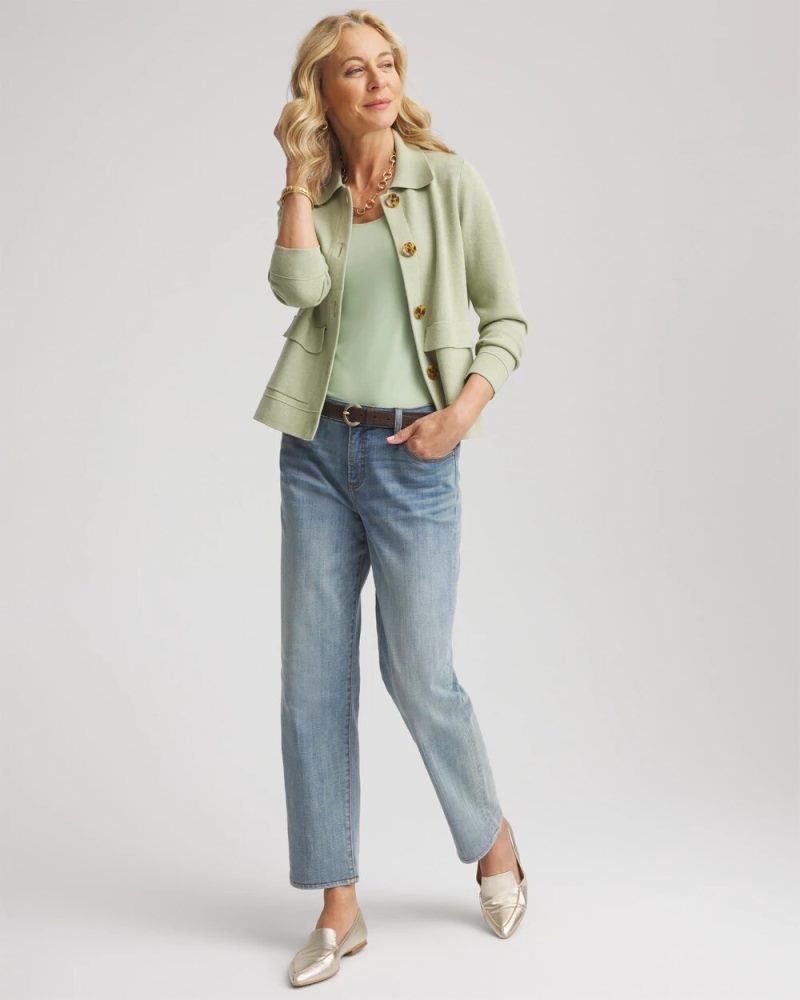 Chicos Button-Front Cardigan Jacket - SAGE MEADOW