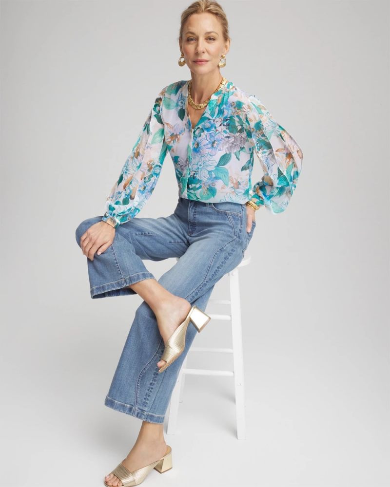 Chicos Georgette Billow Sleeved Blouse - PARADISO BLUE