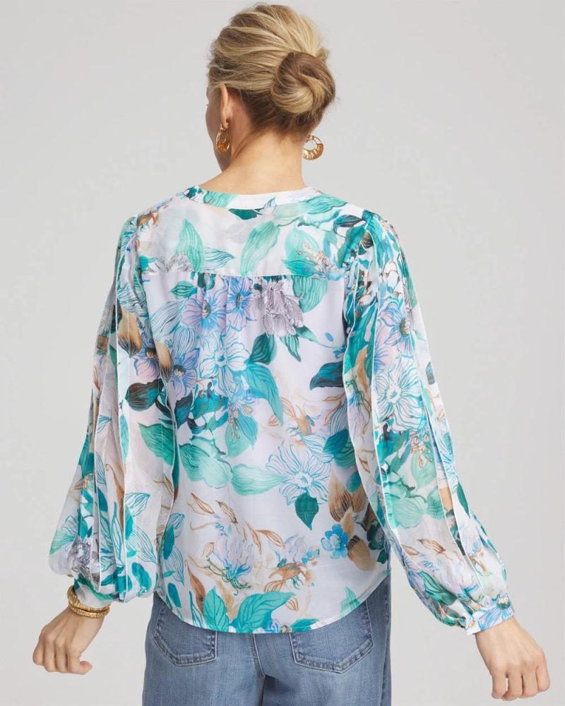 Chicos Georgette Billow Sleeved Blouse - PARADISO BLUE