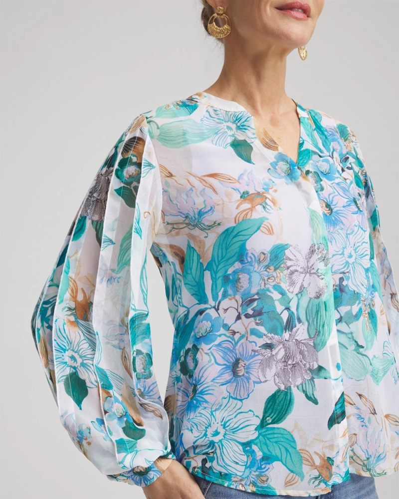 Chicos Georgette Billow Sleeved Blouse - PARADISO BLUE