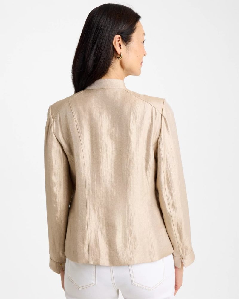 Chicos Satin Stand Collar Jacket - KHAKI
