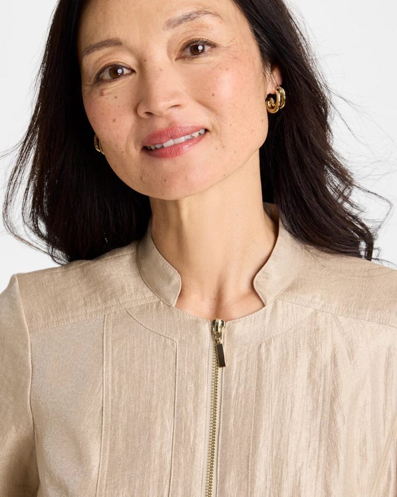 Chicos Satin Stand Collar Jacket - KHAKI