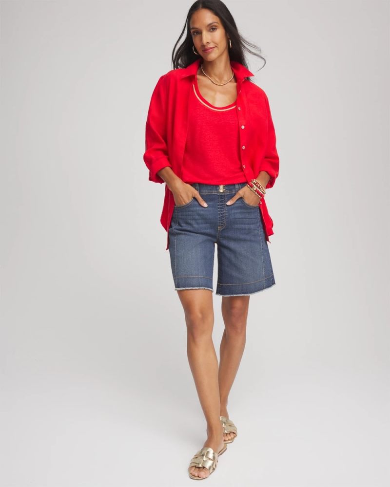 Chicos Sweater Trim Linen Tee - RED GLOW