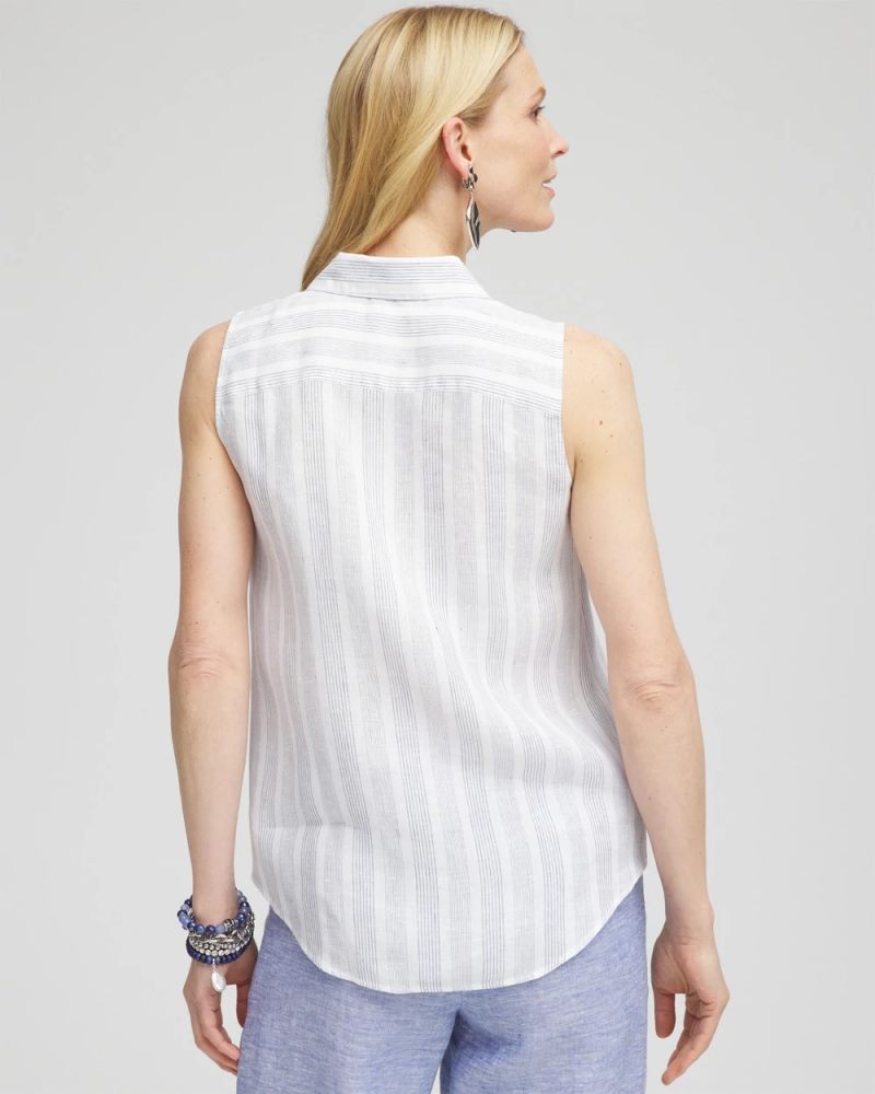 Chicos No Iron Linen Tie-Front Sleeveless Shirt - INDIGO