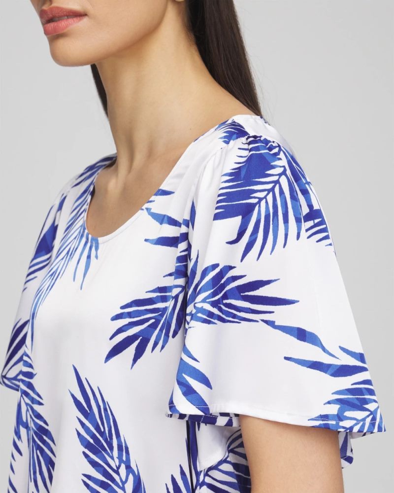 Chicos Flutter Sleeve Satin Top - BLUE CASA