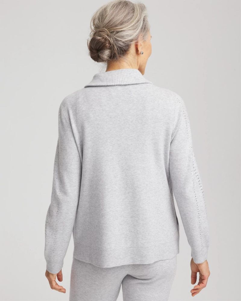 Chicos Zenergy® Luxe Diamante Zip Cardigan - FROSTED GRAY HEATHER