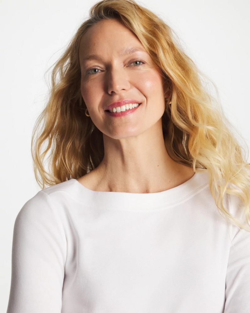 Chicos Pima 3/4 Sleeve Tee - ALABASTER