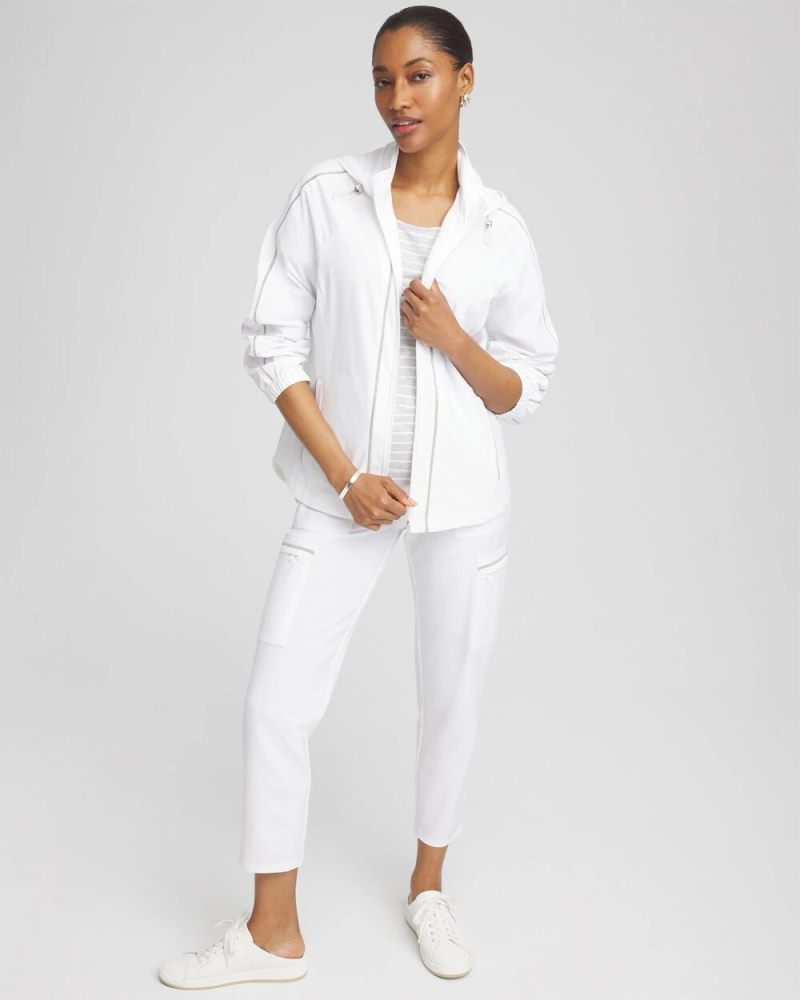 Chicos Zenergy® UPF Neema Zip-Front Caviar Trim Jacket - ALABASTER