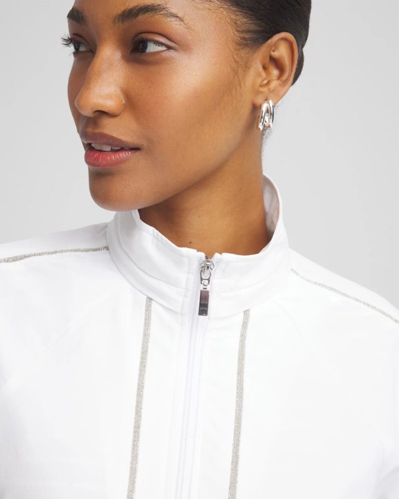Chicos Zenergy® UPF Neema Zip-Front Caviar Trim Jacket - ALABASTER