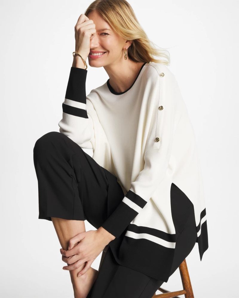 Chicos Button Detail Poncho - ECRU
