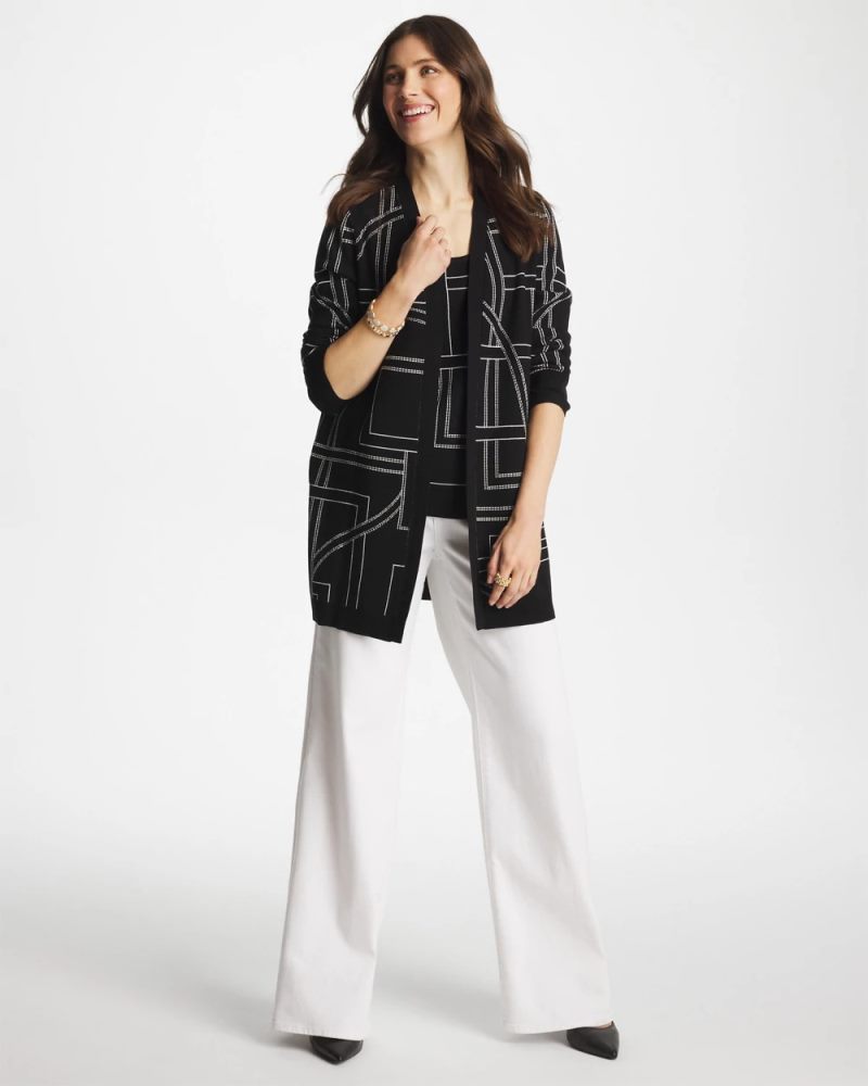 Chicos Ella Graphic Cardigan - BLACK