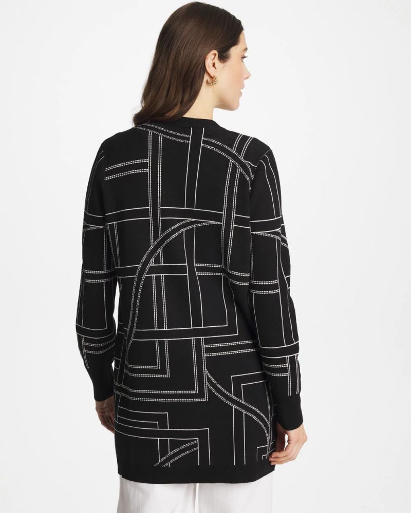 Chicos Ella Graphic Cardigan - BLACK