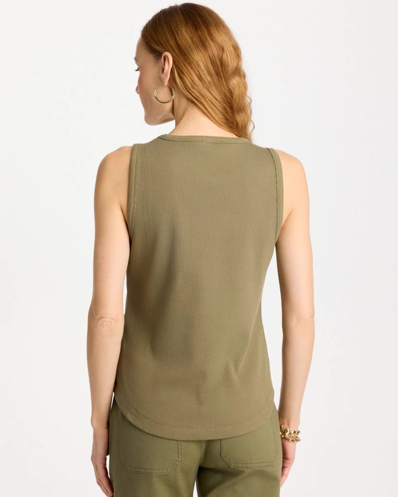 Chicos High Neck Rib Tank - LICHEN