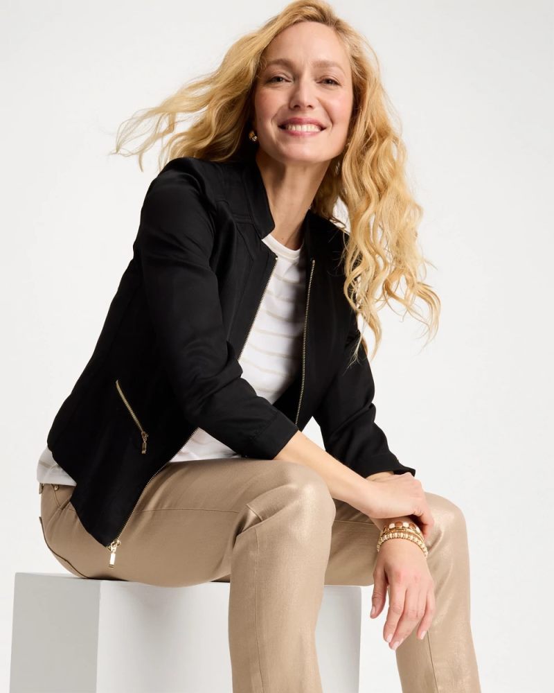 Chicos Textured Shine Jacket - BLACK