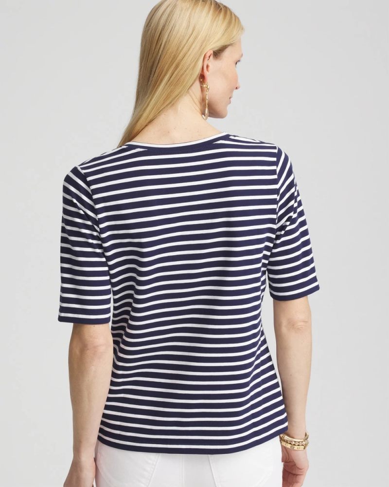 Chicos Striped V-Neck Perfect Tee - PASSPORT BLUE