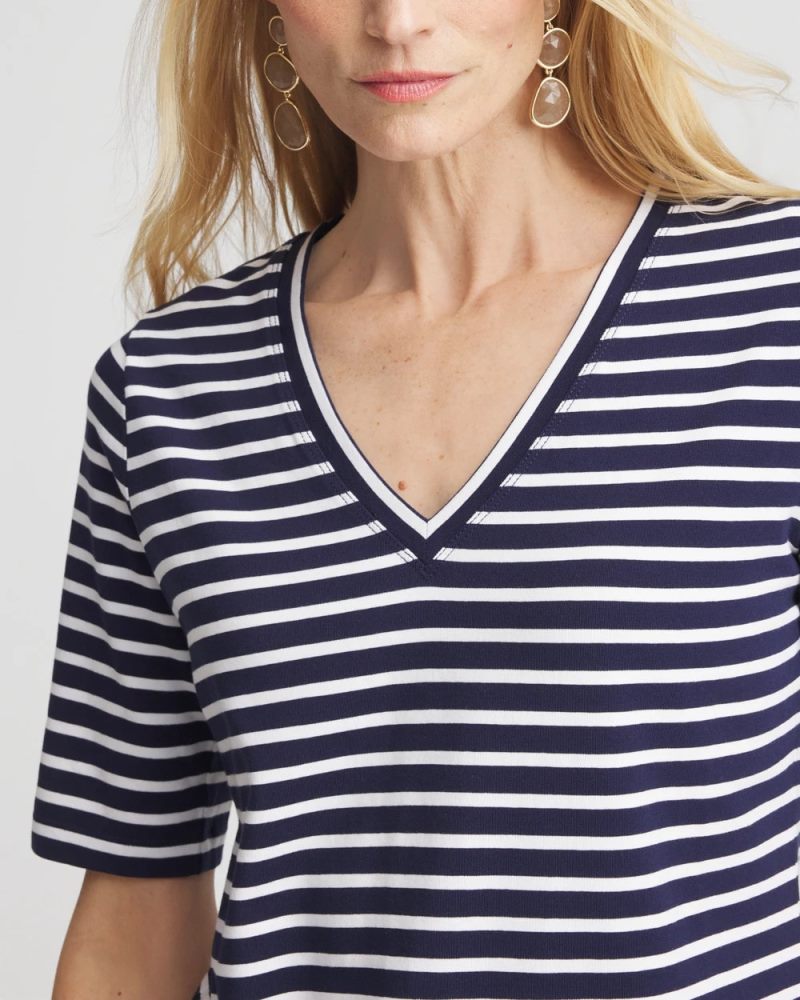 Chicos Striped V-Neck Perfect Tee - PASSPORT BLUE