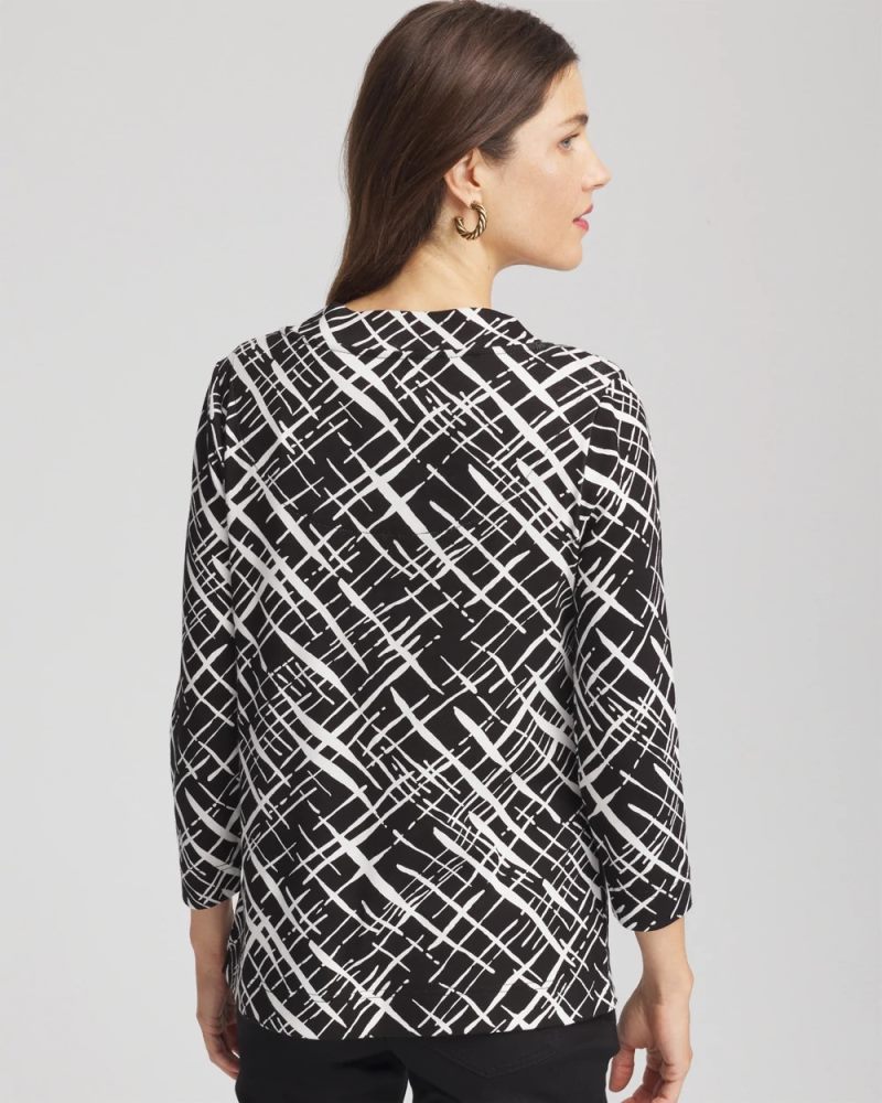Chicos Printed Pima 3/4 Sleeve Tee - BLACK