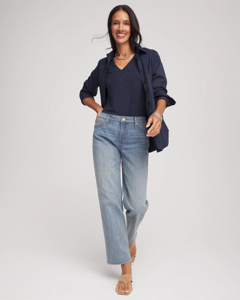 Chicos Printed Touch of Cool™ V-Neck Layering Tee - PASSPORT BLUE
